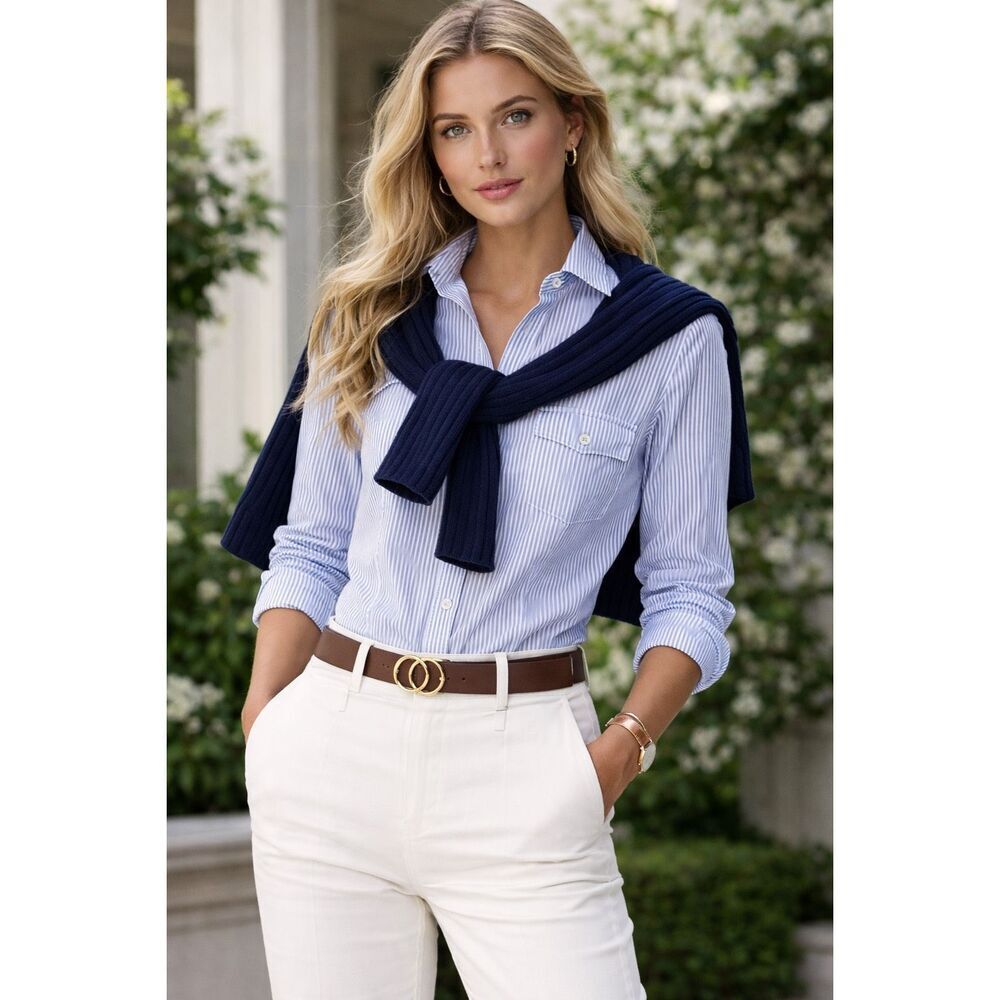 Brooks Brothers Blue & White Striped Oxford Button Up Shirt Size M/10